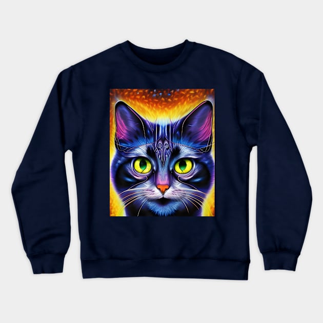 Kosmic Kitty (5) - Trippy Psychedelic Cat Crewneck Sweatshirt by TheThirdEye